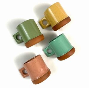 Colorful Ceramic Mug Set with Wooden Base
